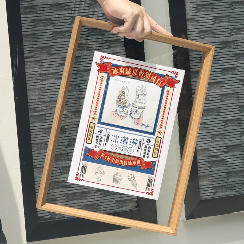 Wooden frameless double-sided transparent frame, acrylic wall hanging, table washing, photo making, A3 display frame