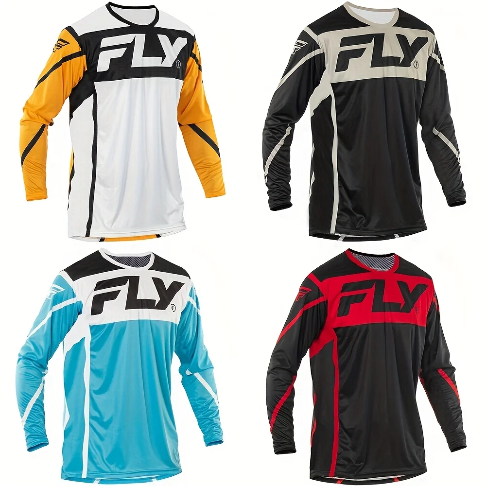 LONG SLEEVE MOTORCYCLE OFF ROAD SHIRT BREATHABLE MOISTURE WICKING T SHIRT LIGHTWEIGHT NON STRETCH FABRIC COLOR BLOCK STYLE F