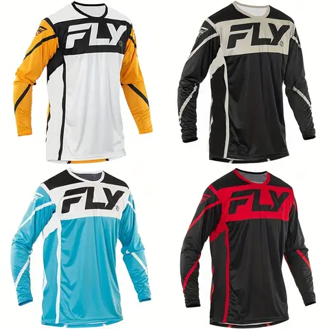 LONG SLEEVE MOTORCYCLE OFF ROAD SHIRT BREATHABLE MOISTURE WICKING T SHIRT LIGHTWEIGHT NON STRETCH FABRIC COLOR BLOCK STYLE F