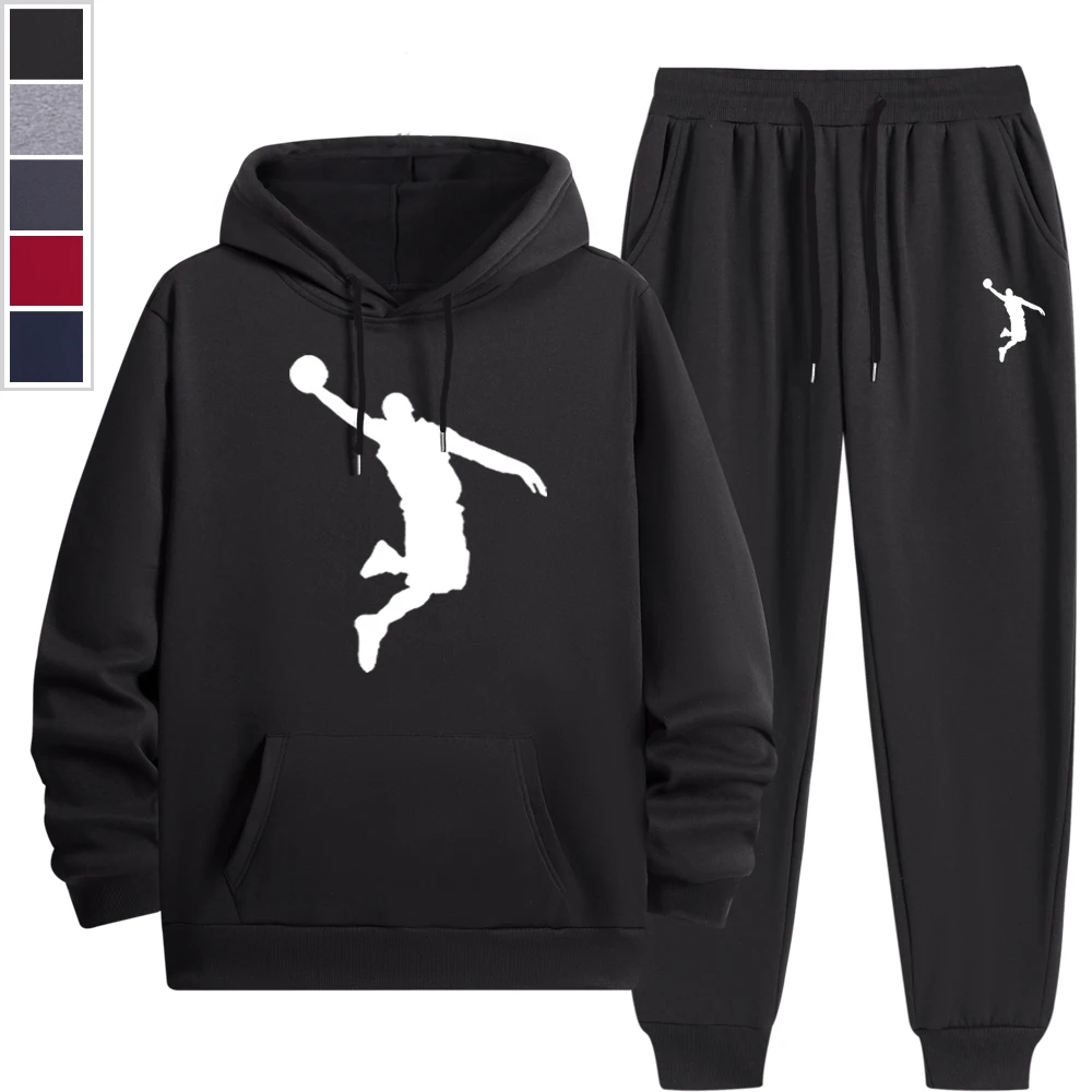 Mens Tracksuit Daily Fashion Casual Commuting Attire OutfitsHighQuality Print Hooded Sweatshirt Set Sports Jogging Clothing Suit