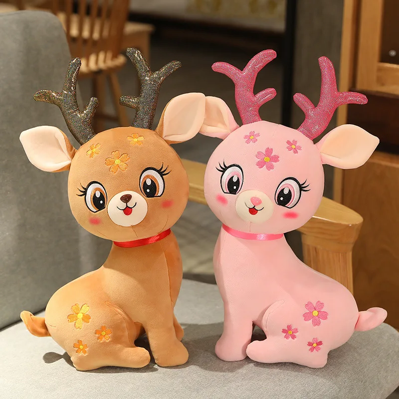 Boneca de pelúcia Kawaii para crianças, céu estrelado bonito, veado sika, fantoche animal do carro, Cervus Nippon, presente da menina