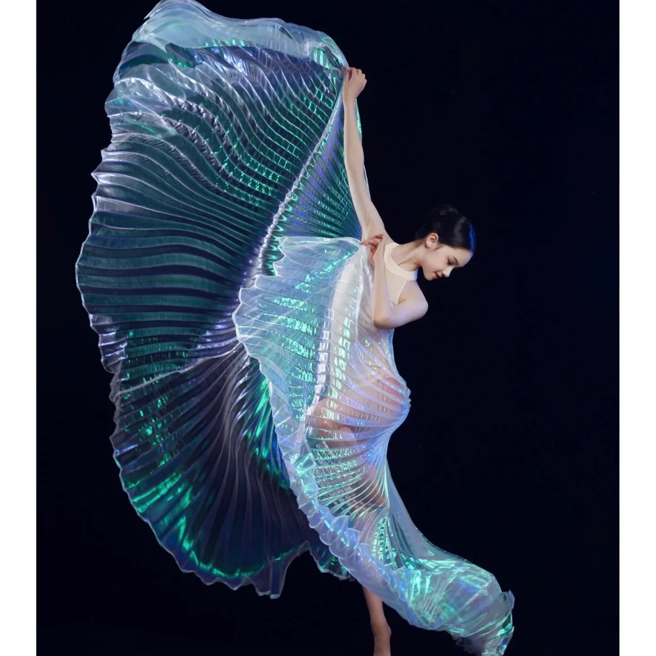 2025 accesorios profesionales de traje de danza del vientre ala danza del vientre tela transparente alas isis con palos
