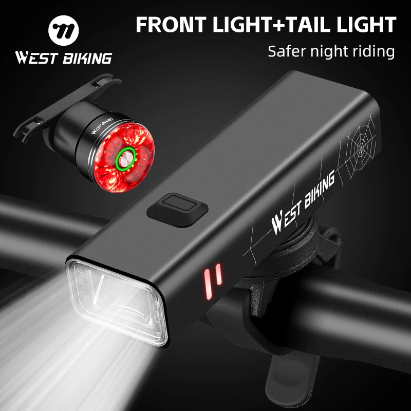 WEST BIKING Bike Light Set Waterproof Type-C Cycling Headlight 400/600/800LM Bicycle Light With Smart Brake Sensing Tail Light