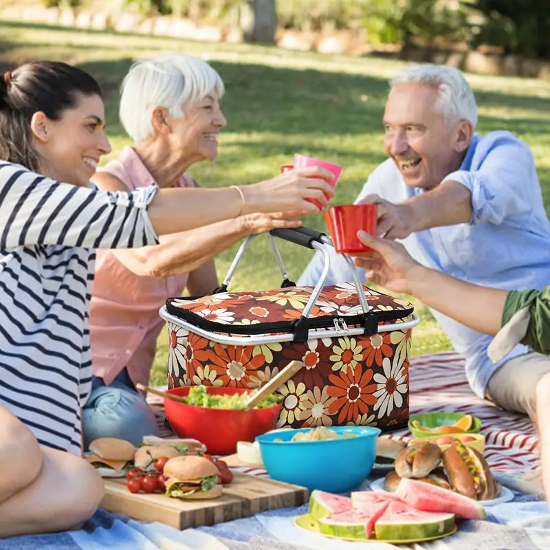 Large Insulated Picnic Baskets 30L Portable Folding Shopping Basket With Handles Reusable Bags For Hot Or Cold Food Beach Bag