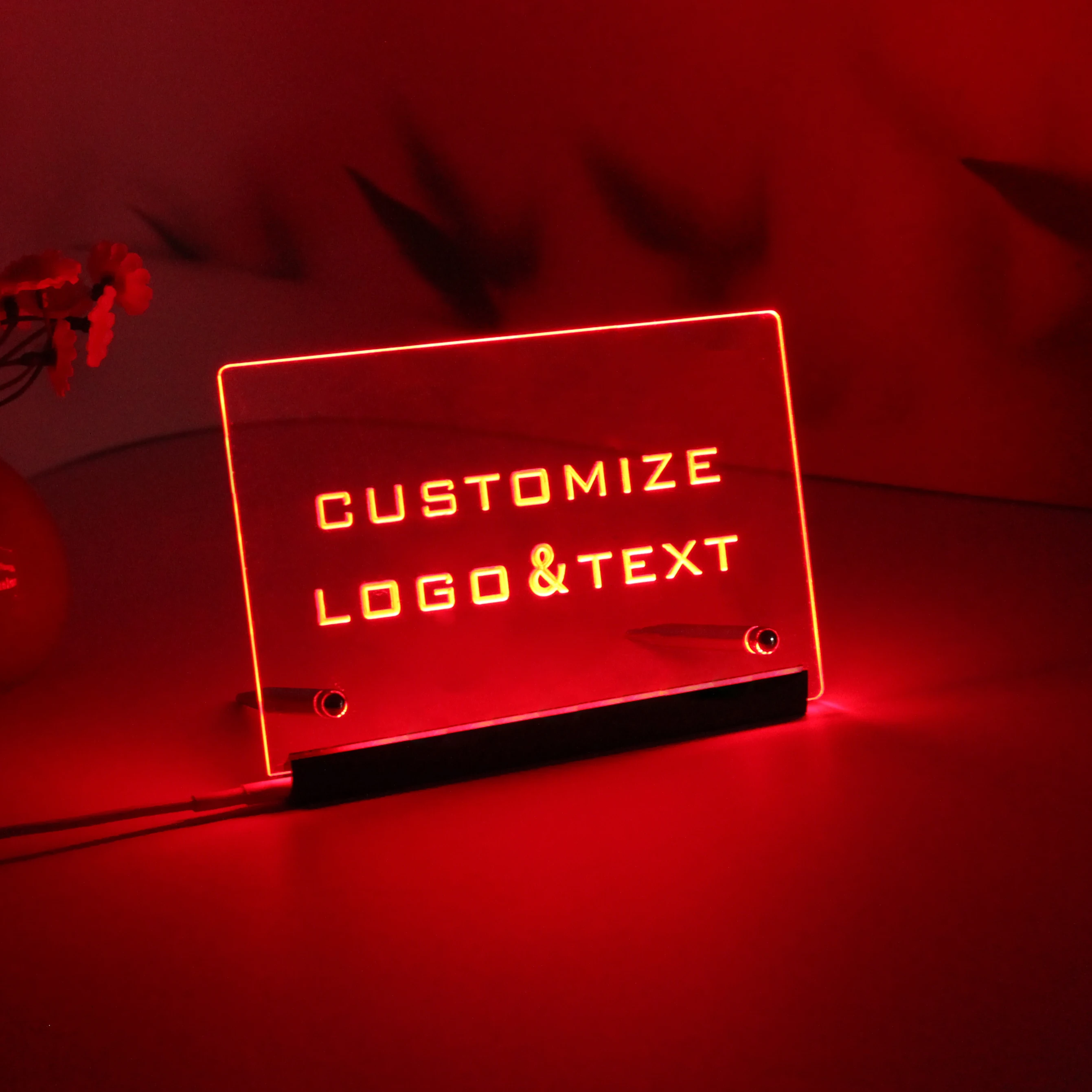 Wall-Mounted/Desktop Laser Engraving Custom Acrylic LED Light Panel with LOGO Text - Portable Social Media Brand Showcase Sign