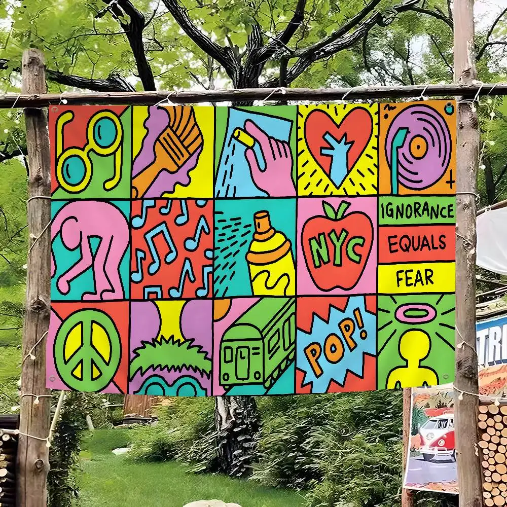 K-Keith Art Haring Large Size Flags Printing Patterns Interesting Birthday Party Decorations Banner