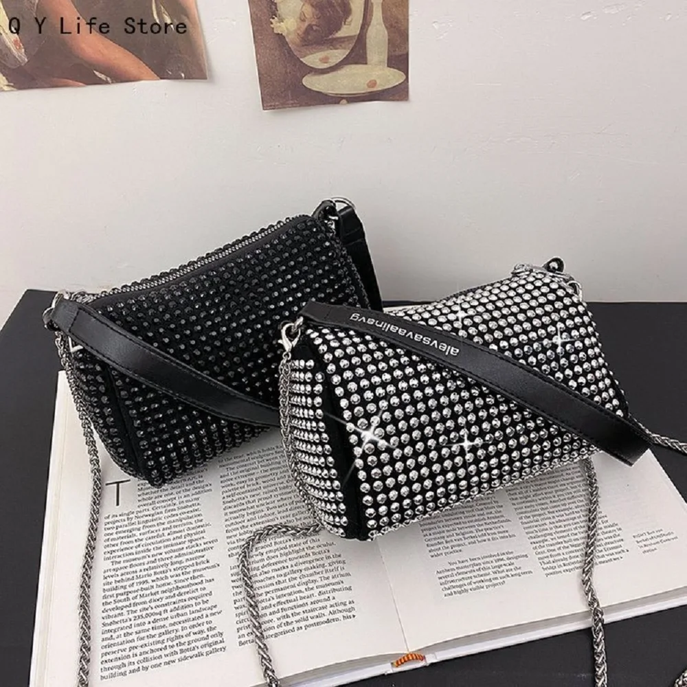 Women's Handbag Texture Rhinestone Small Bag 2022 New Fashion Crystal Bag Portable Slung Silver Luxury Handbags