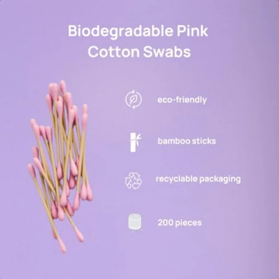 Premium Biodegradable Bamboo Cotton Swabs DoubleTip Makeup Remover MultiUse Pink Cotton Buds Pack of Multiple Pieces