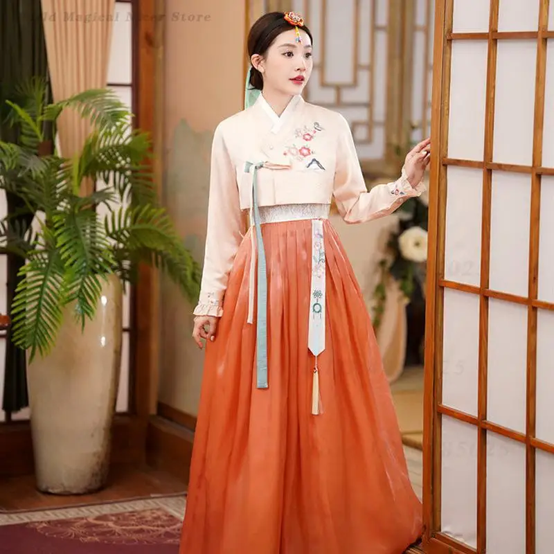 Chaoxianzu Minority Hanbok Korean Style Palace Tulle Gown Fairy Outfit Yanji Wedding Daily Folk Dance Stage Performance Costume