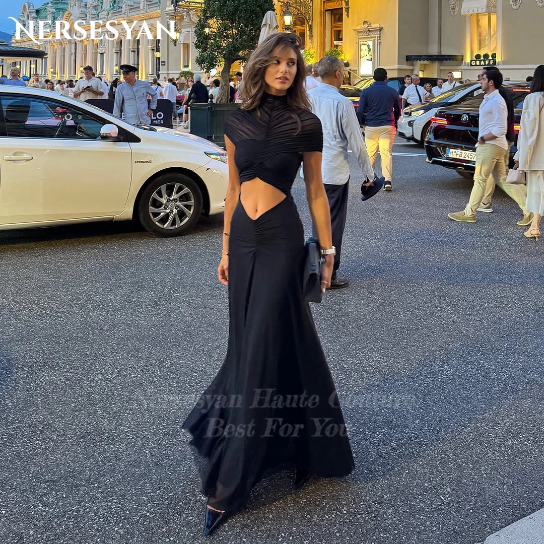 

Nersesyan Luxury Black Mermaid Formal Evening Dresses Cap Sleeves Pleats Prom Dress Special Occasion Party Gowns 2025 Customized