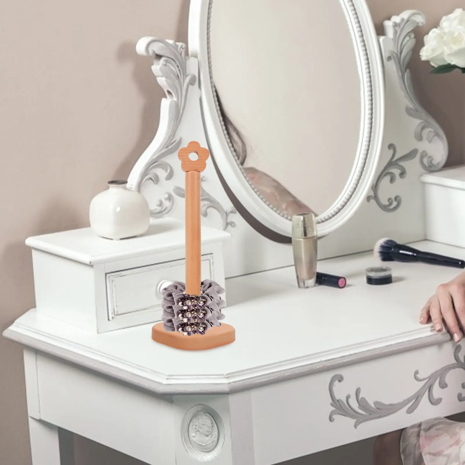 

Hair Scrunchies Stand Beech Scrunchies Organizer Stand Portable Hair Rope Display Rack Jewelry Display Holder for Dressing Table