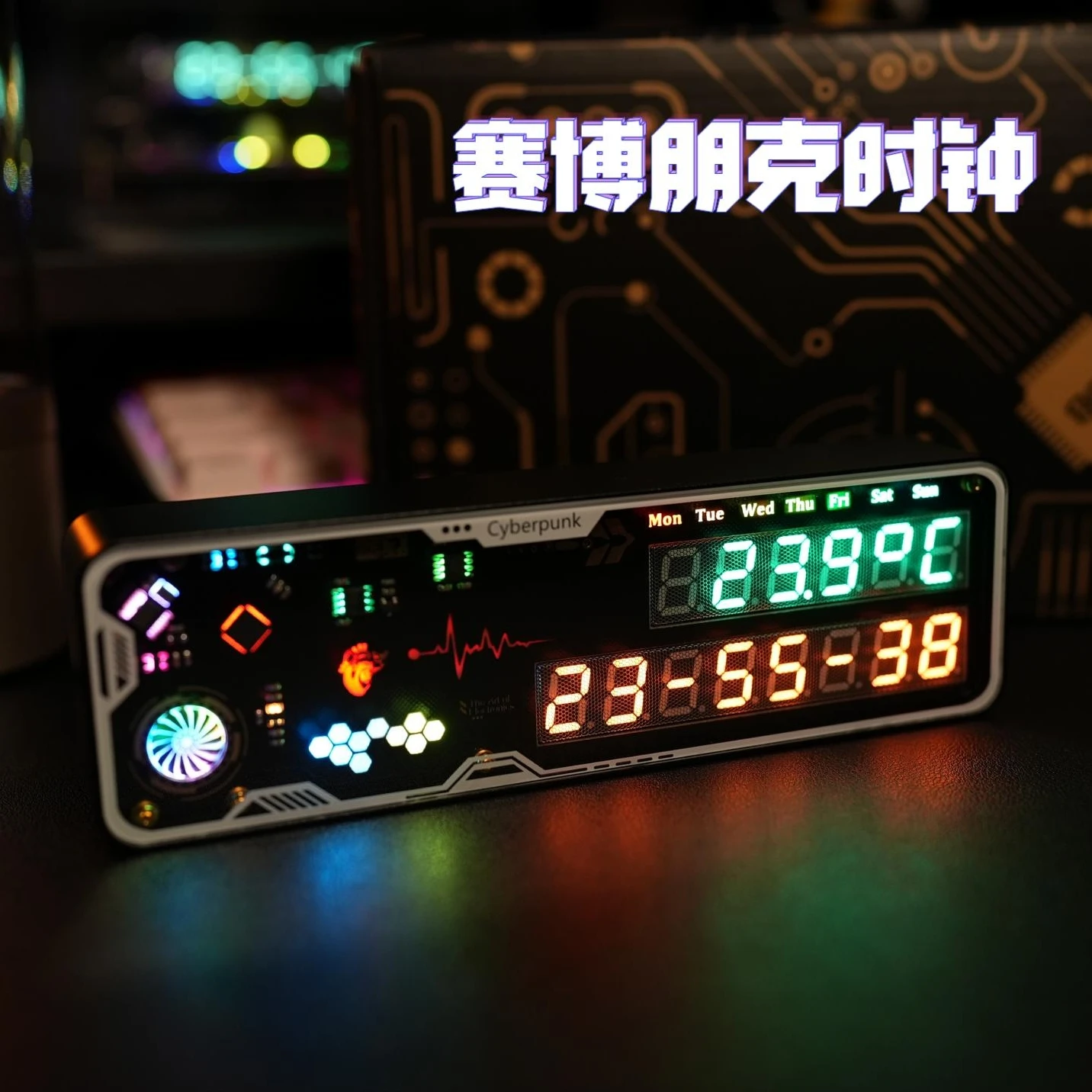 Cyberpunk Clock Art Creativity Science and Technology Decoration Computer Table with Glow Tube Fluorescent Tube Clock