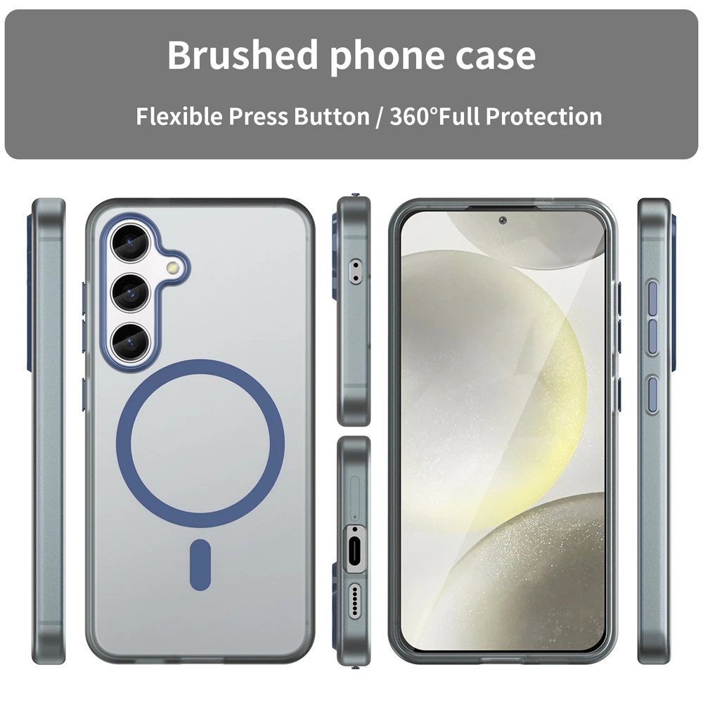 เคสโทรศัพท์สีด้านสำหรับ Magsafe เคสโทรศัพท์ TPU S24พิเศษแบบแม่เหล็กฝ้าใสกันกระแทกสำหรับ Samsung Galaxy S24