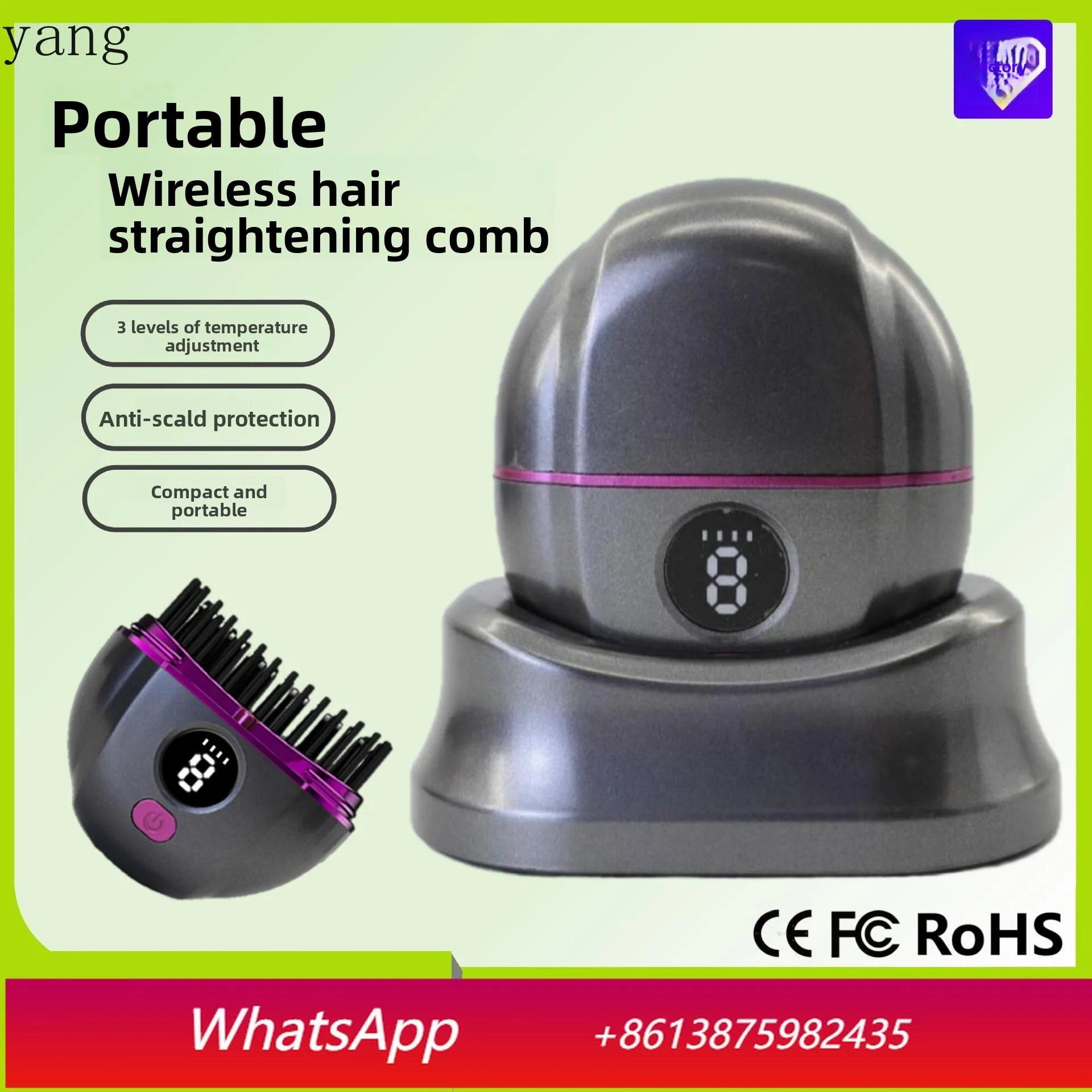 

YJQ Multifunctional Mini Hair Straightening Comb Fluffy High Cranial Top Wireless Hair Comb Heated Ion Hair Straightener
