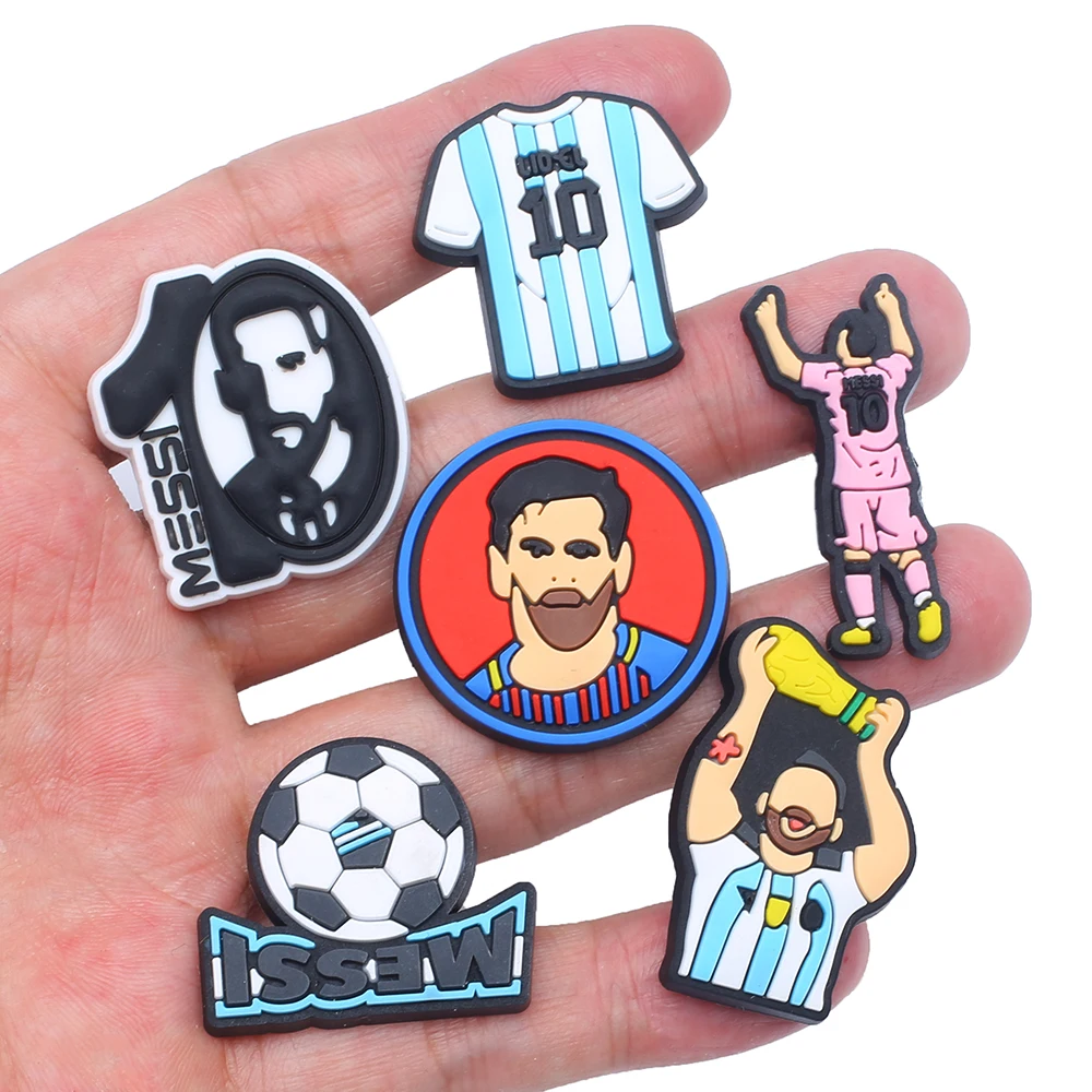 Single sale 1pcs Soccer Star Mesi Series PVC Shoe Charms Accessories Shoe Decorations for Unisex Party Gifts