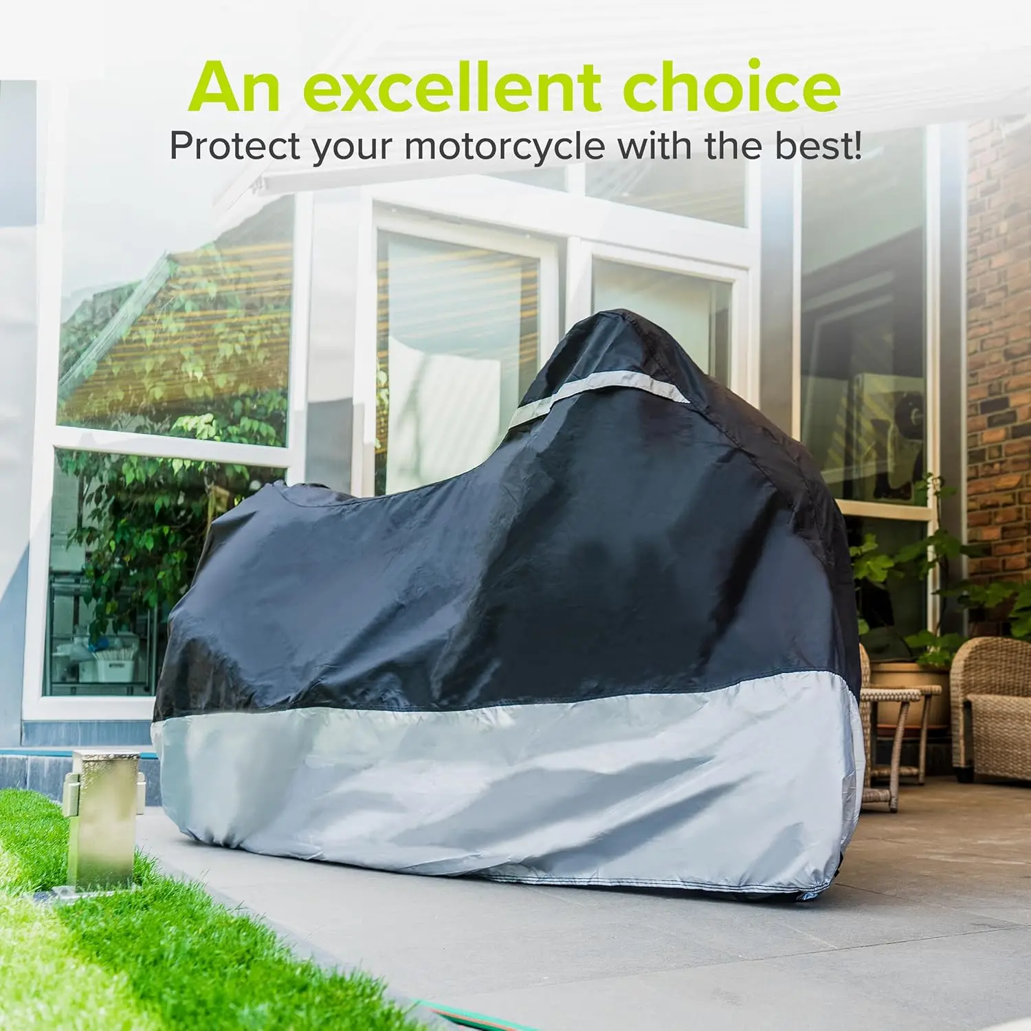 

Motorcycle Cover - Extremely Heat Resistant up to 550F, Waterproof for All Seasons, Fits Motorcycles, Scooters, Mopeds & Harleys