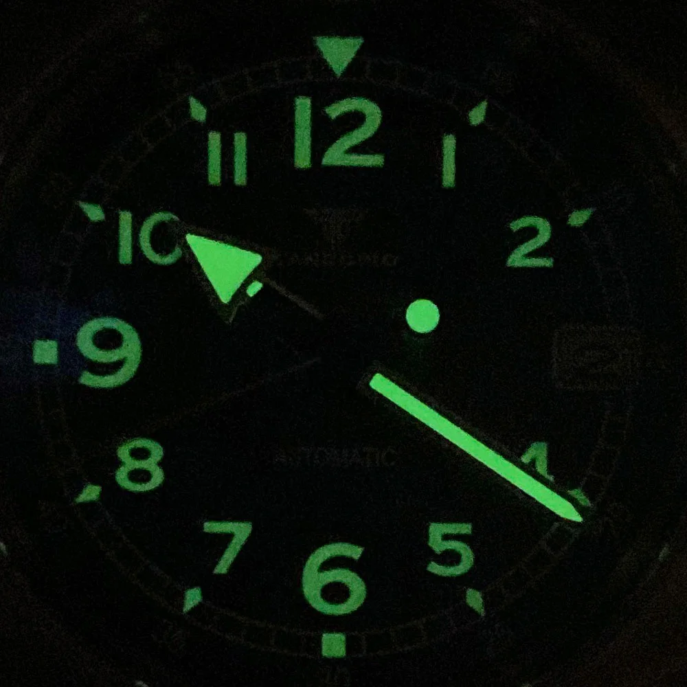 カスタマイズされた 316L スチール/CUSN8 ブロンズ 36 ミリメートルケースブラック/グリーンダイヤル NH35 機械式メンズ腕時計 20ATM ドームサファイアガラスレトロヴィンテージ