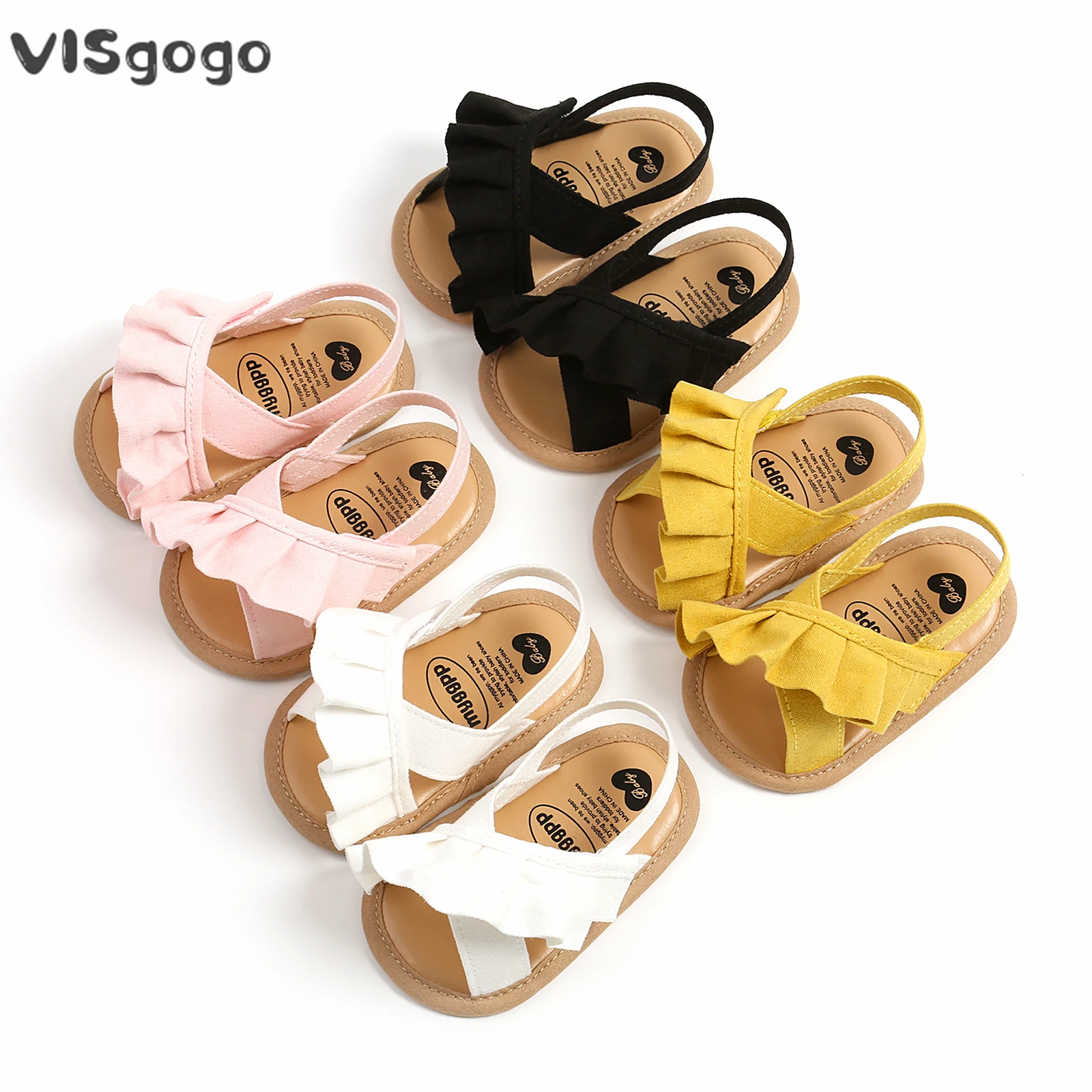 

VISgogo Baby Girl Summer Sandals Cute Ruffle Flats Non-Slip Soft Sole Infant First Walkers Baby Princess Shoes for 0-18Months