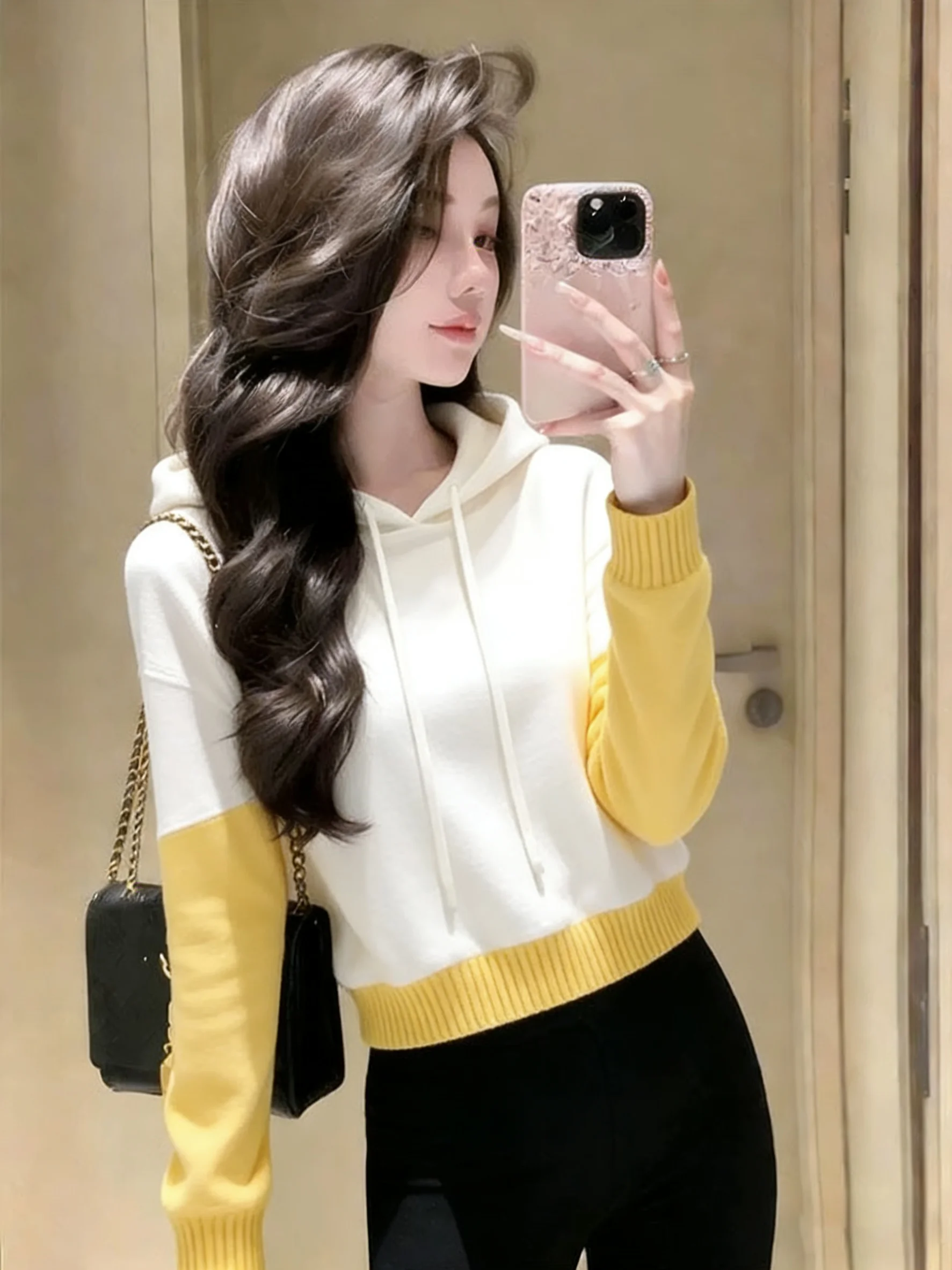 

Loose Color Blo Knitted Sweater Women's Autumn Winter Lazy Sle Design Sensation Hoodie Trendy Women's Faion Top