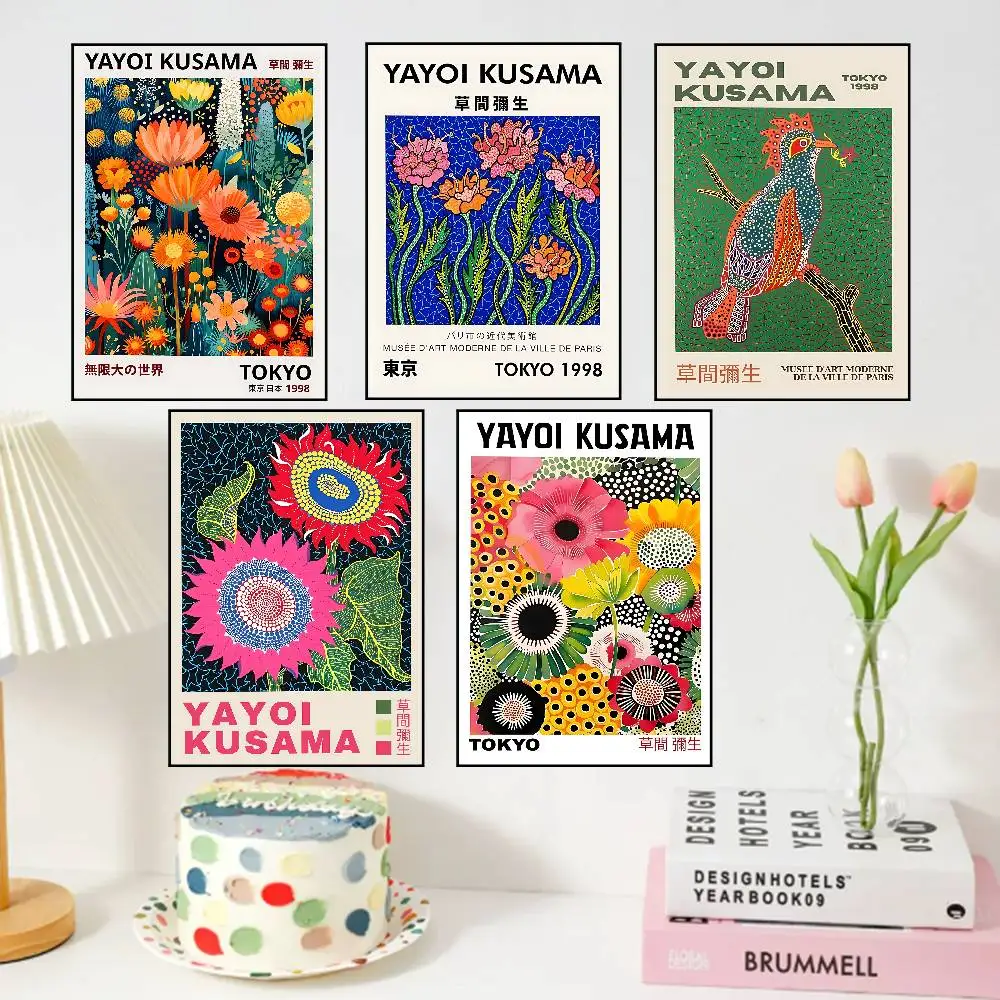 Y-Yayoi Kusama Kunstposter für Wohnzimmer, Bar, Café, hochwertige Leinwand, Vintage-Stil, Comics, Malerei, Kunst, Heimwanddekoration, Bild