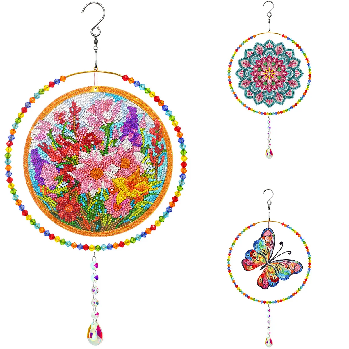 Diamond Painted Flower Ring Brand Wind Chime Diy Rhinestone Embroidery Stitching Kit Home Christmas Decoration Pendant Art Gift