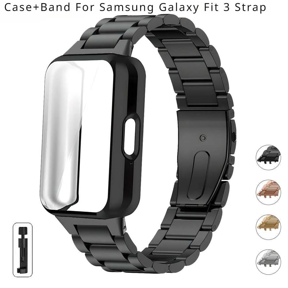 Case+Band For Samsung Galaxy Fit 3 Strap Bracelet Soft TPU Cover Metal Protective Screen Stainless Steel Accessories Fit3 Correa