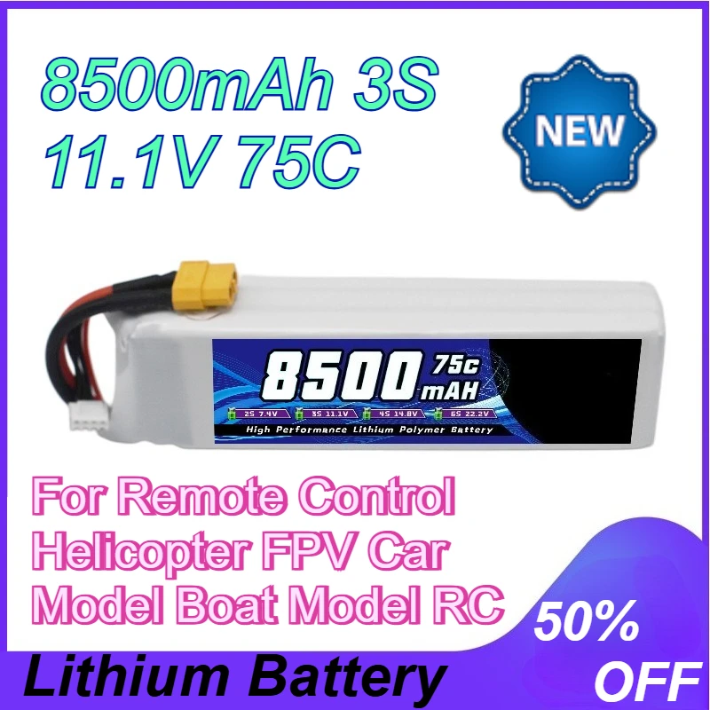 

8500mAh 3S 11.1V 75C High-Capacity Drone Battery for Remote Control Helicopter FPV Car Model Boat Model RC Lithium Battery