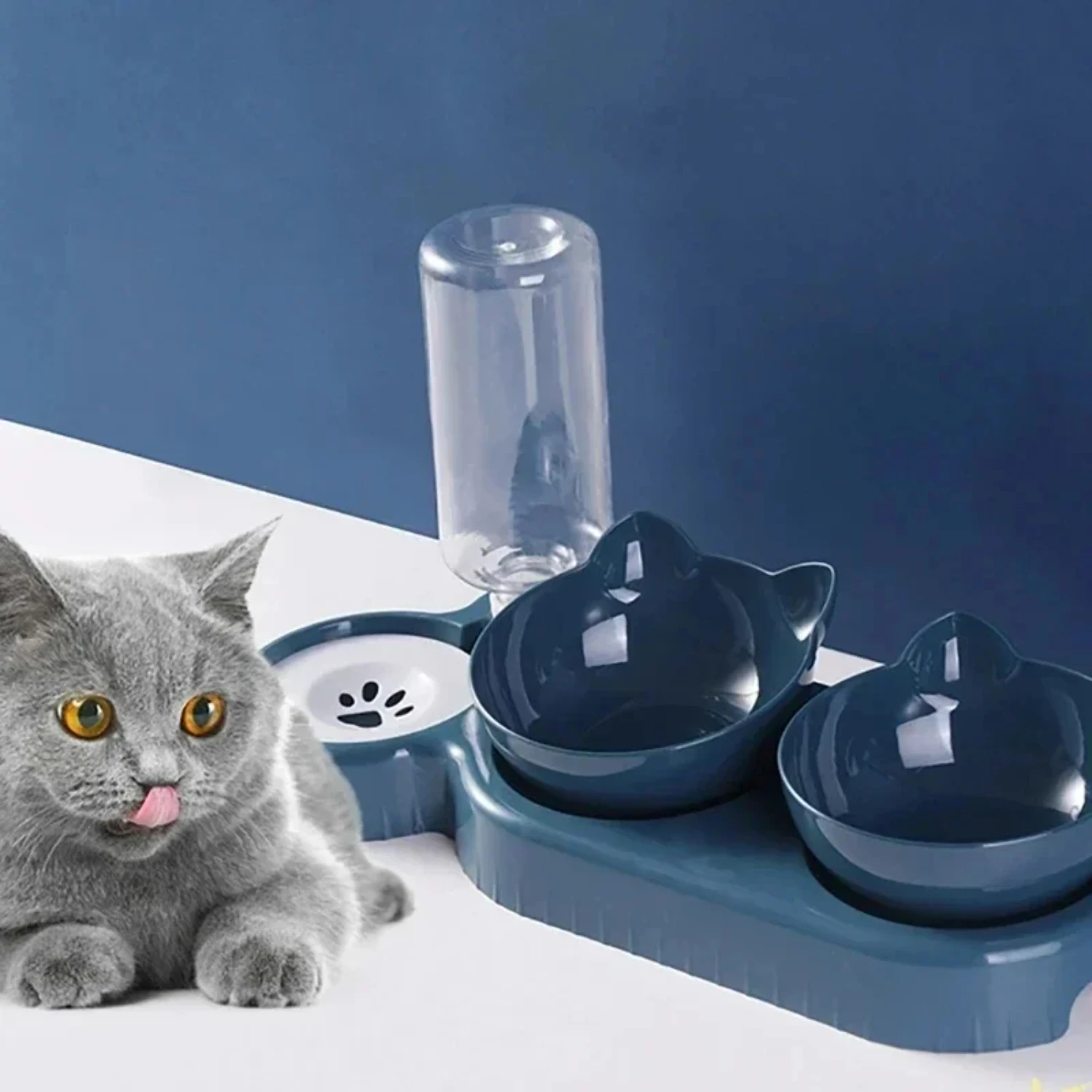 

Pet Cat Bowl Automatic Feeder Water Dispenser Dog Cat Food Bowl with Drinking Raised Stand Double Dish Bowls Cats Dogs Pet