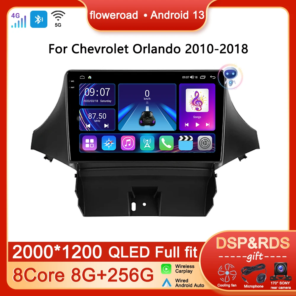 

9'' QLED Screen Android 13 For Chevrolet Orlando 2010-2018 Car Radio Multimedia Player Navigation GPS Carplay Stereo NO 2DIN DVD