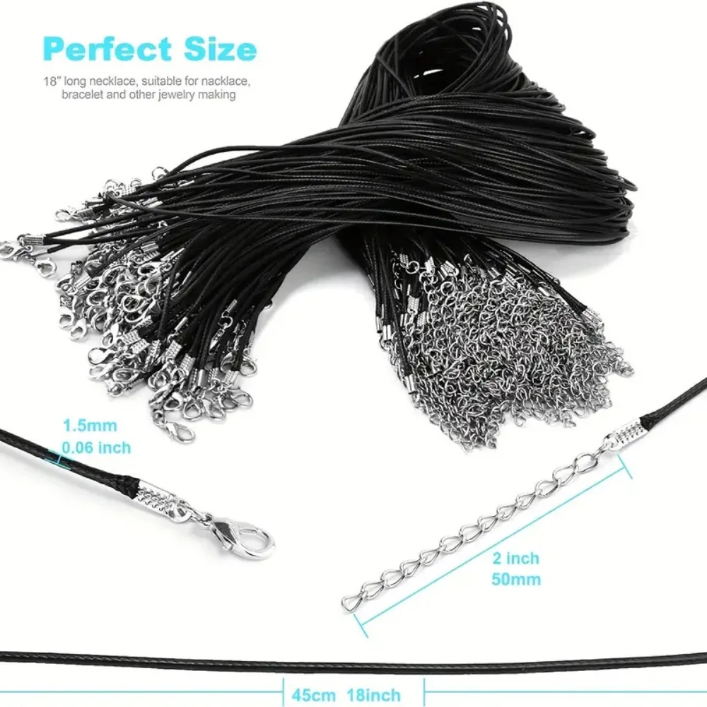 

18 Inch Black Waxed Cord Necklace Chains with Lobster Clasp, 1.5mm Leather Cord for DIY Jewelry Making