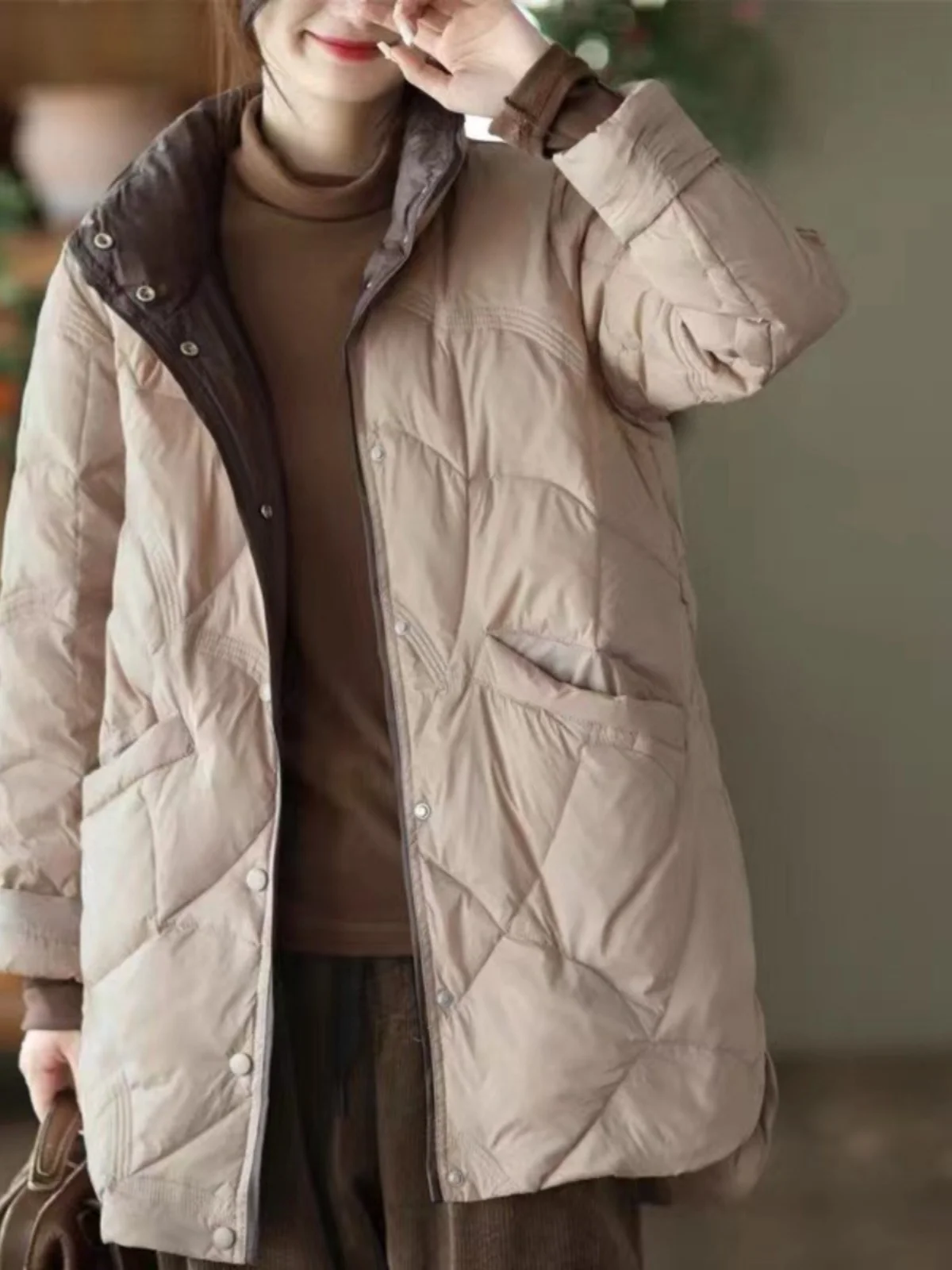 

Lightweight Thin down Cotton Jaet Women's Thiened Mid-Length Cotton Coat Winter Outerwear Pure Color Retro Sle Button C...