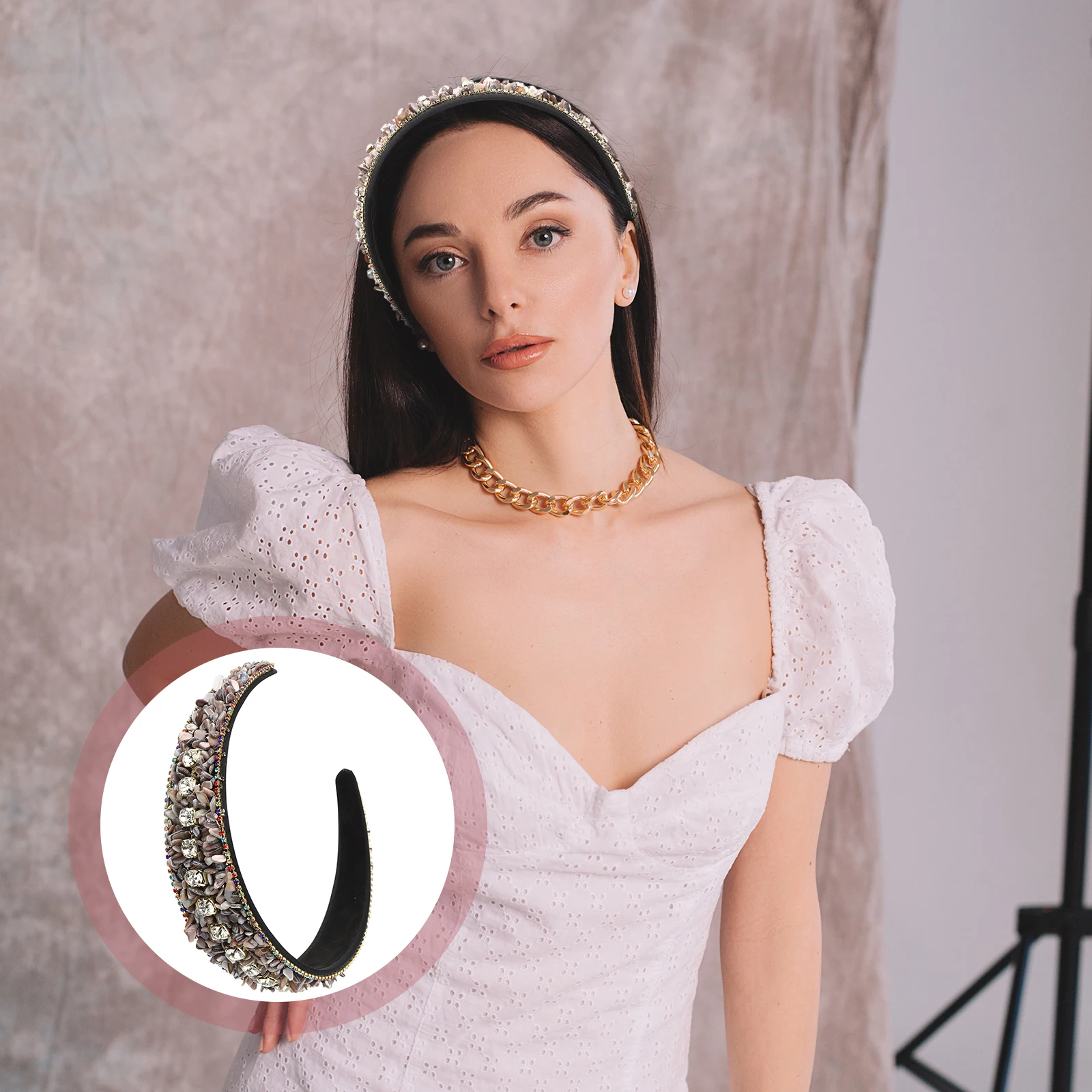 

Wide Rhinestone Turquoise Headband for Women Girls Fashion Padded Beaded Sparkling Headbands for Dance Wedding