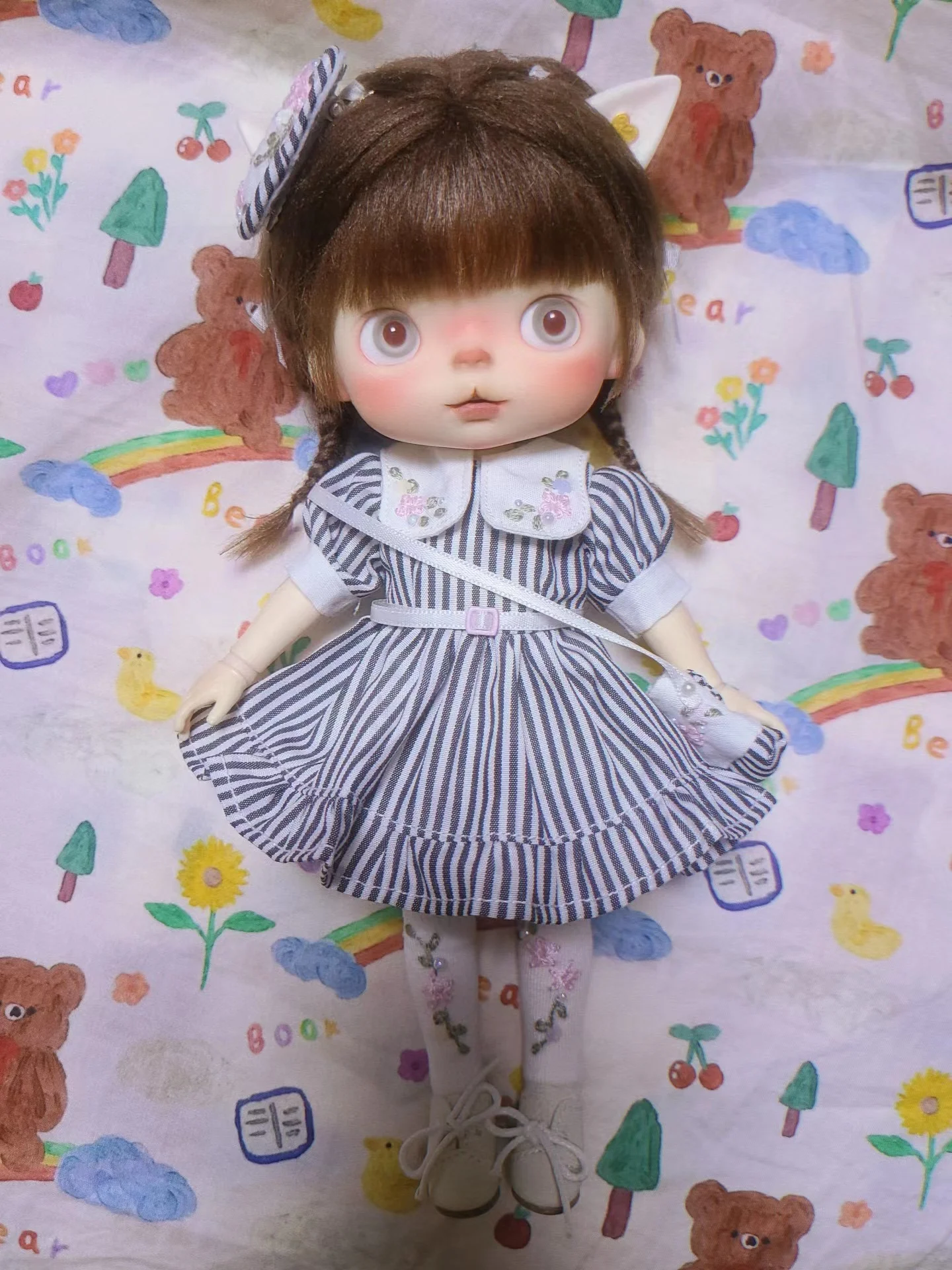 Hand embroidery Blythe dress 1/6  Black stripes skirt 30 cm bjd toy cloth (Fit for Pullip,Ob24, Licca、monst baby、holala)