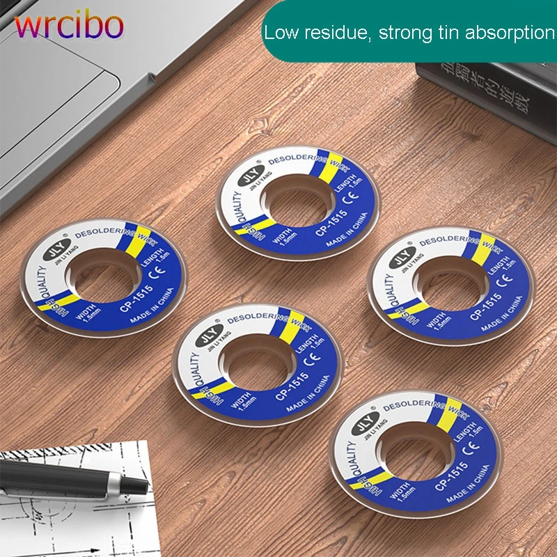 

Wrcibo Desoldering Braid Wick Wire Mop Solder Sucker Fluxed Remover Pure Copper Tin Absorbing Strip Quick Cleaning Solder Joint