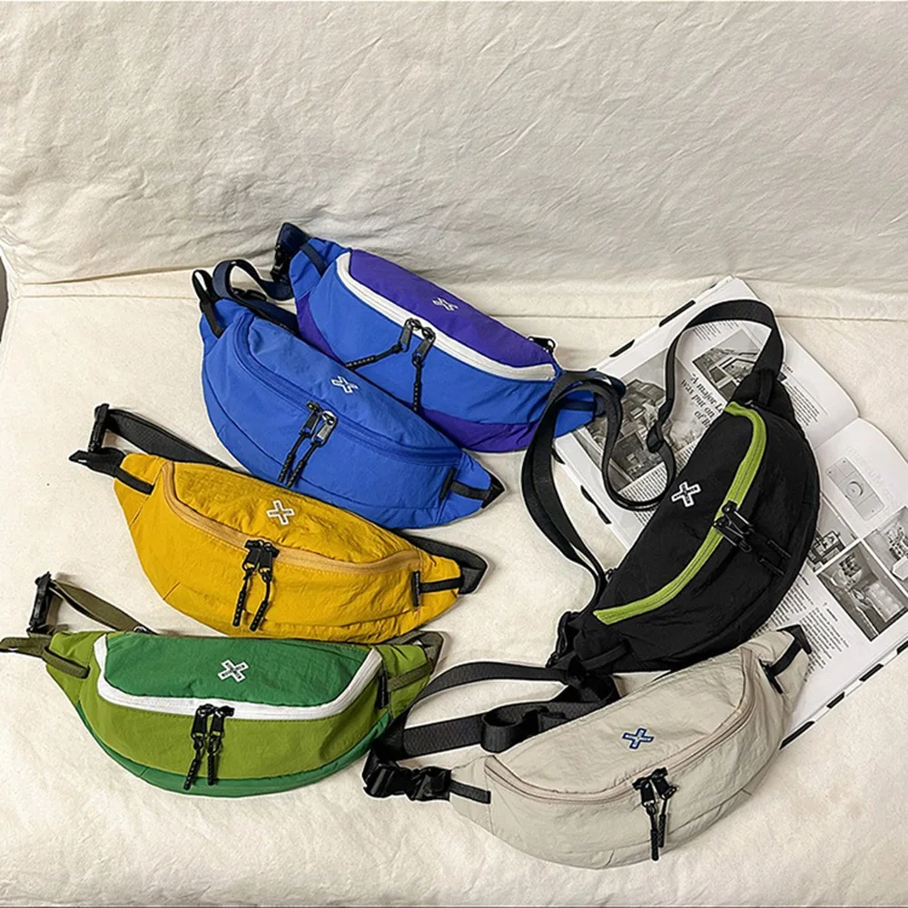 

Large Capacity Sports Chest Bag Nylon Waterproof Crossbody Dumpling Bag Color Contrast Multifunctional Men Waist Bag Outdoor