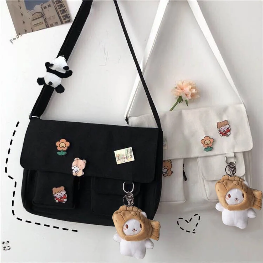 

Women Shoulder Bag Japanese Harajuku Crossbody Bags Large Capacity Messenger Pouch Pendant Badges for Shopping