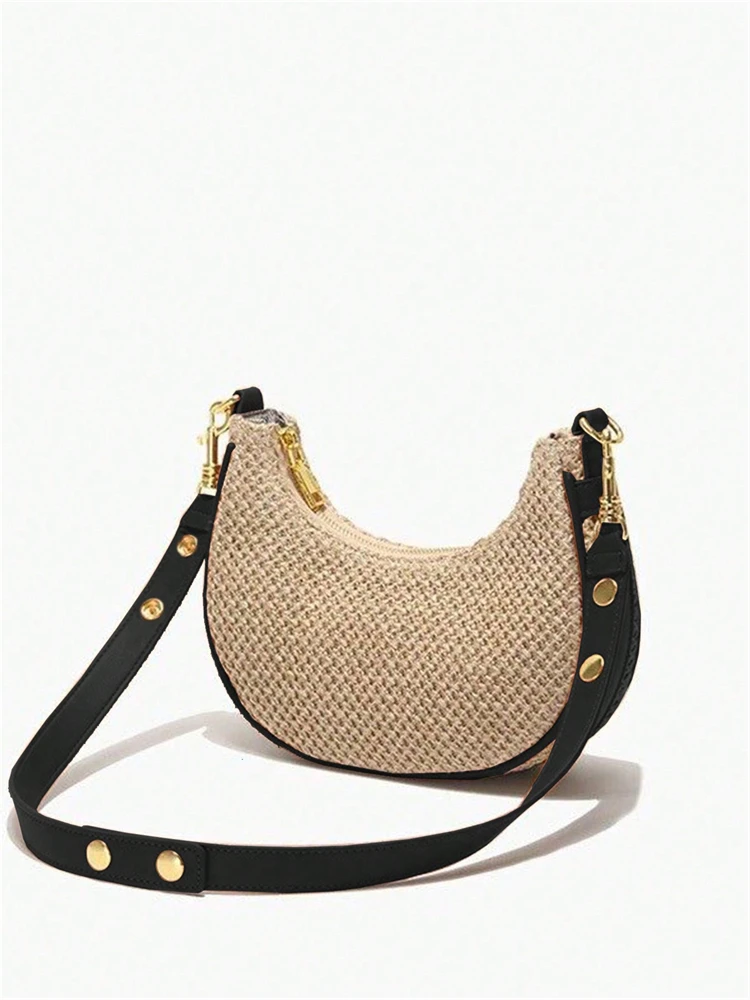 New summer fashion simple straw moon bag, shoulder bag, armpit bag