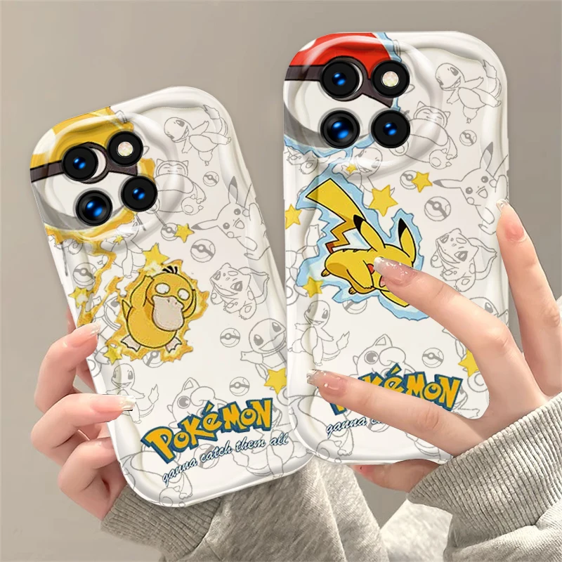 P-ikachu Squirtle For Xiaomi Mi 14 12 12T 11 Lite Poco M6 X6 X5 X4 X3 M3 F4 Pro GT NFC 5G Wave Oil Cover Phone Case