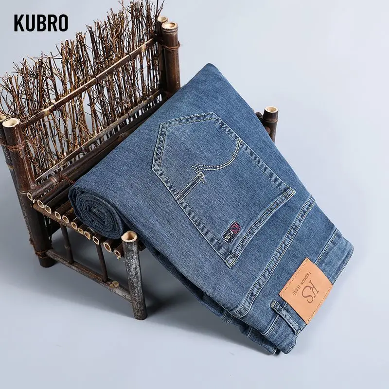 

Высококачественные новые прямые эластичные джинсовые мужские свободные универсальные и повседневные брюки для полных мужчин большого размера на осень и зиму