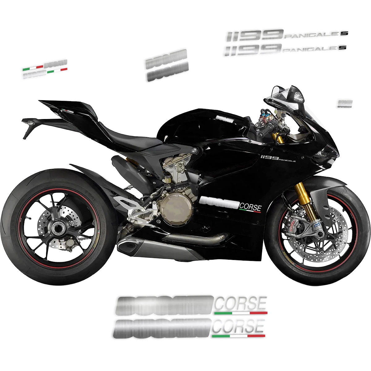 Volledige kuip shell sticker sticker driekleurig ontwerp logo corse 1199 s motorfiets onderste kuip sticker voor Ducati 1199 Panigale S R