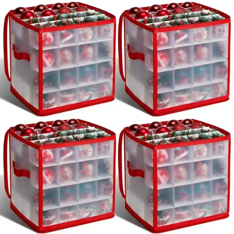 

Translucent PP Christmas Ornament Storage Box 64 Grids Christmas Ball Storage Containers Holiday Xmas Ornaments Organizer