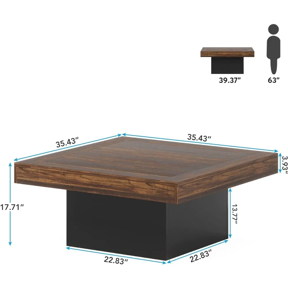 Mesas de café baixas de madeira projetadas, mesa quadrada LED, marrom rústico e preto, mesas centrais para sala de estar