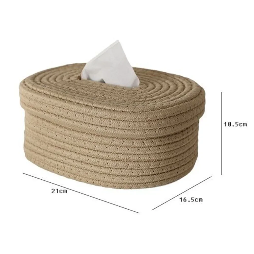 Caja de pañuelos de cuerda de algodón, caja de pañuelos tejida, caja de almacenamiento de escritorio, caja de papel de bombeo, decoración para el