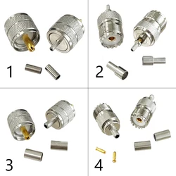 1-4PC UHF Male Female Plug Jack PL259 SO239 RF Coax Connector Crimp RG316 RG174 RG58 RG142 Copper Nickelplated With Drawing