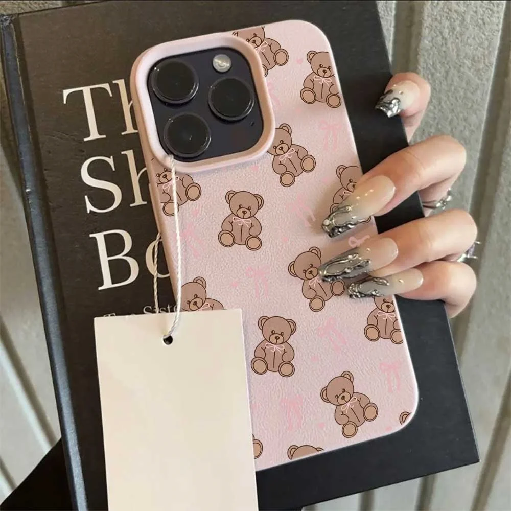 Niedliche Teddybär-Handyhülle mit rosa Schleife für iPhone 17 16 15 14 13 12 11 Pro Max 16 15 Plus XR, Silikon, matt, weich, stoßfest – Detail 7