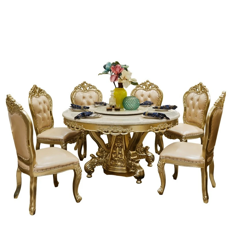 European marble dining round table household round dining table dining table and chair combination