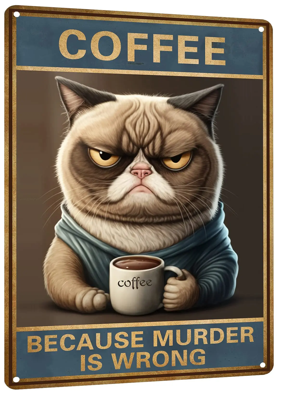 HYBLOM Vintage decor Funny Cat Coffee Sign Kitchen Wall Decor - Coffee Because Murder Is Wrong Metal Tin Signs Bar Art Poster es