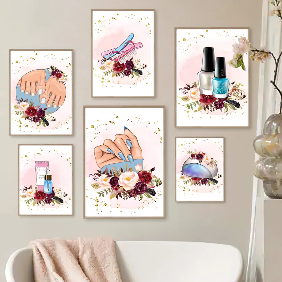 Salón de belleza, estudio de tecnología de uñas, regalo, arte de pared, Mural, pintura en lienzo, póster de moda, imágenes impresas, sala de estar, decoración del hogar