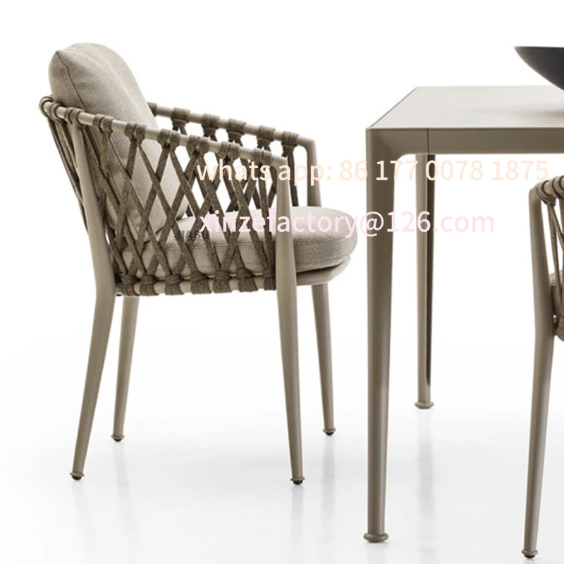 Customizable Stackable Chair Table Plastic Rattan Pool Cafe Aluminum Braided Rope Outdoor Restaurant Garden Chair