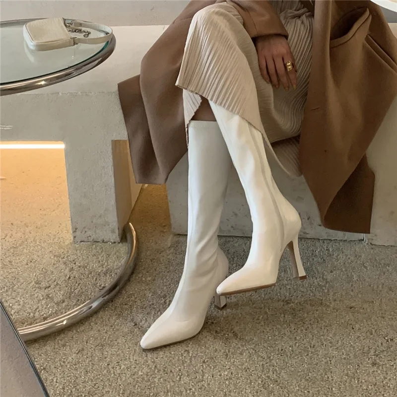 New Style Square Thin High Heel Women Boots Pointed Toe Women's High Tube Thinner-looked High Heel Long Boots Zip Boots Mujer